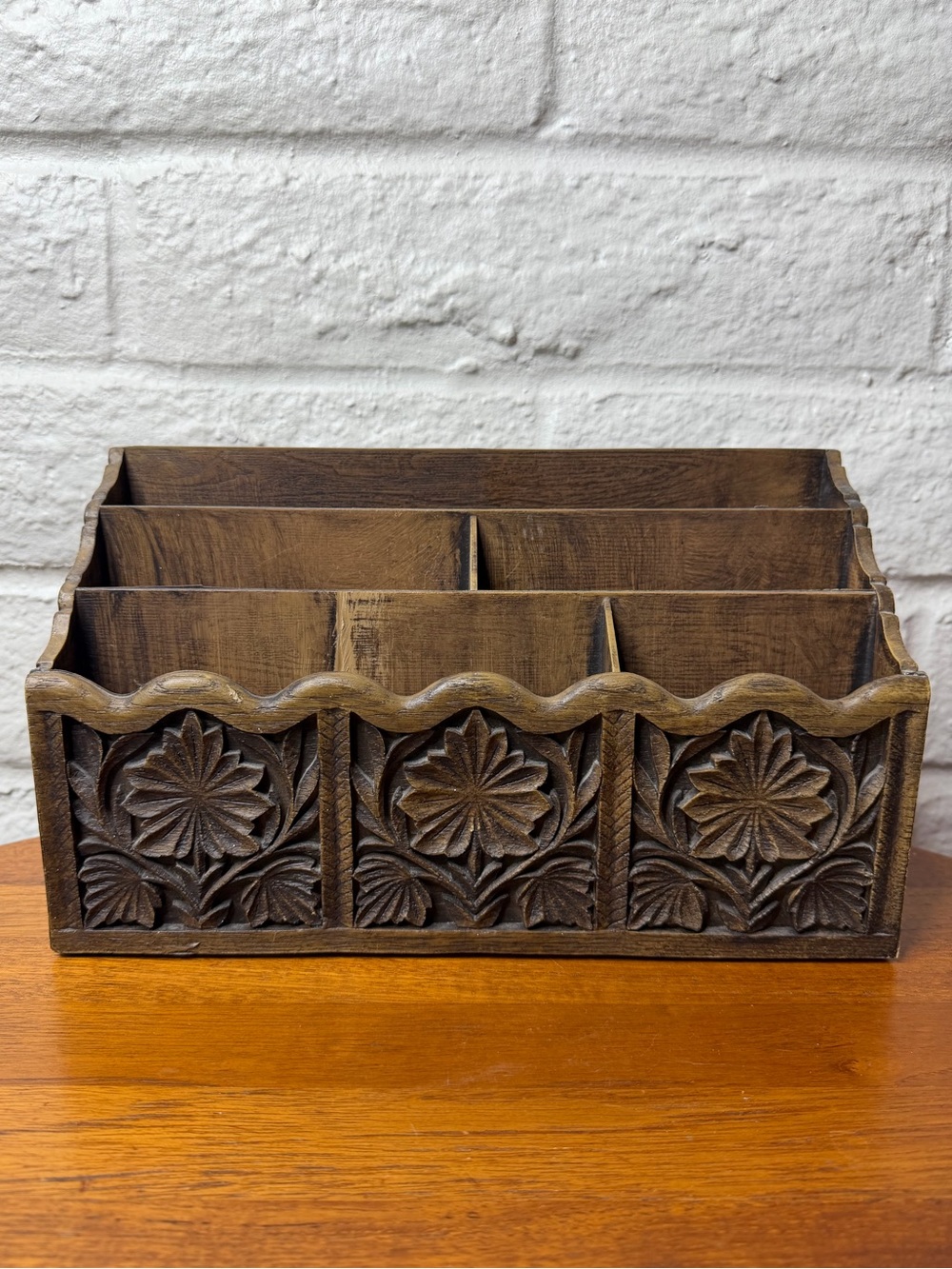 VTG Desk Organizer Faux Wood Lerner Plastic 70s Mail Letter Sorter Home Office